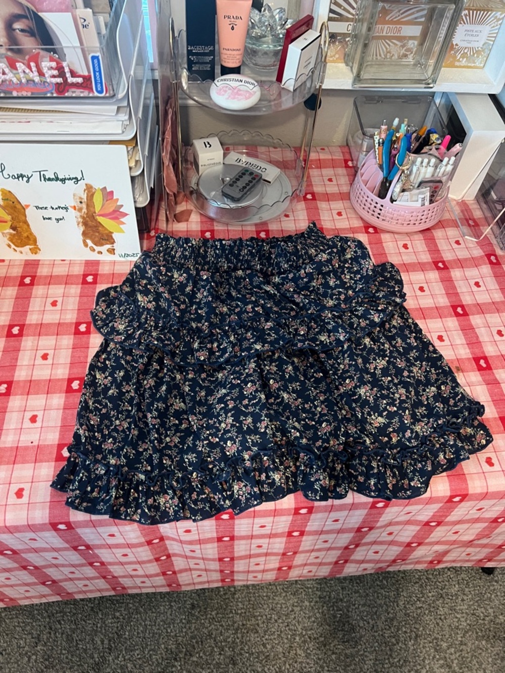 Smocked Navy Floral Ruffle Mini Skirt - Picture 7 of 7
